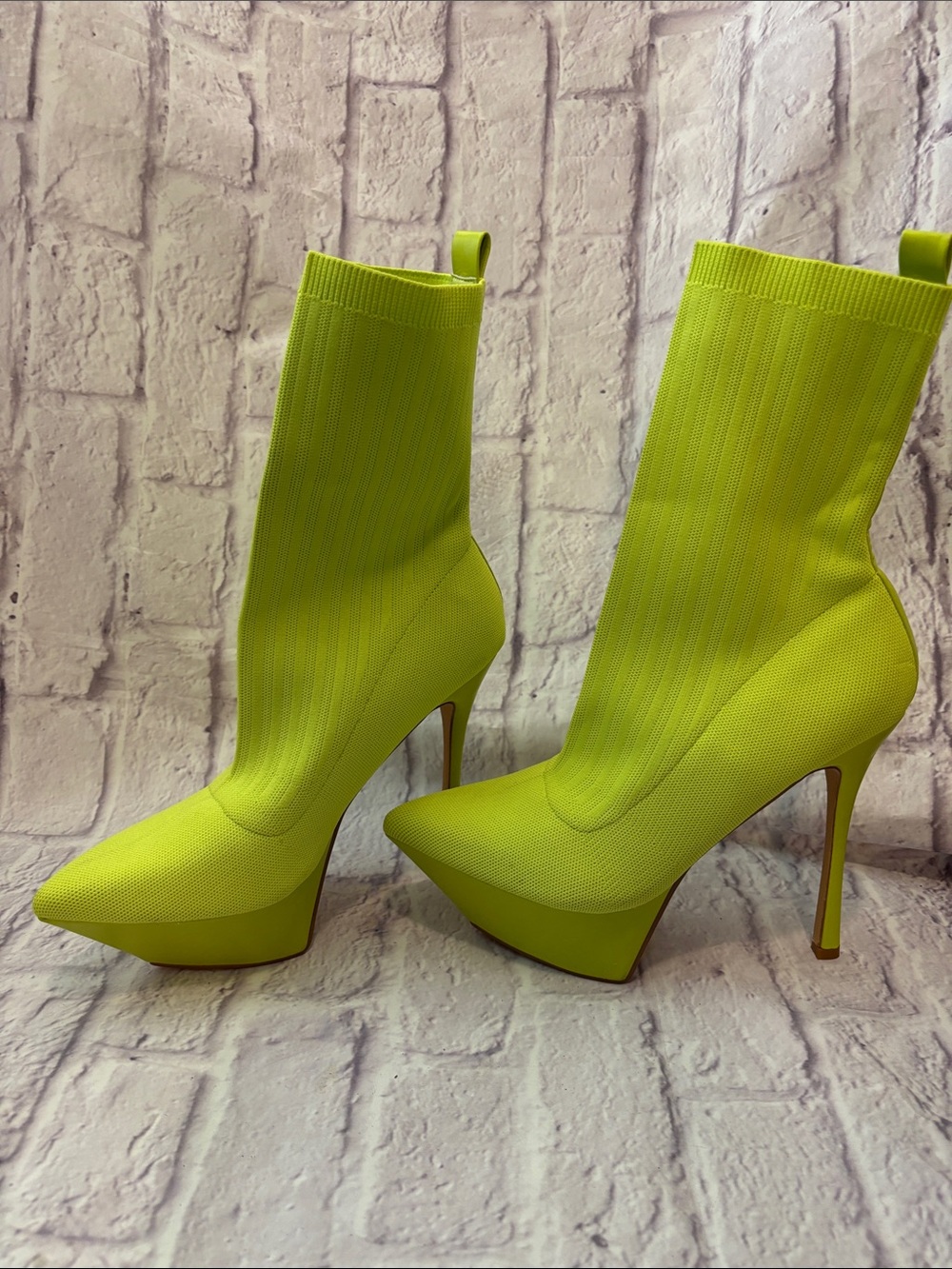 🔵EGO “LIKE NEW” Neon Yellow Women's Platform Stiletto Sock Boots